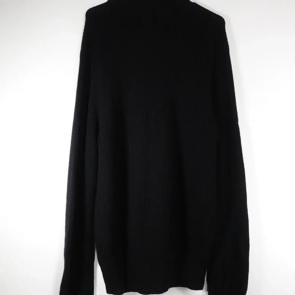 New Quince Men’s Large Black Cashmere Fisherman Full Zip Sweater Preppy Retro